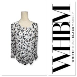 White House Black Market white floral print pleated front top size 2